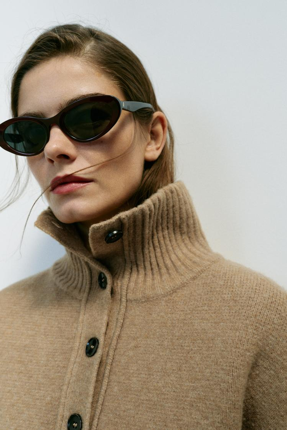 ZARA КАРДИГАН С ВОРОТНИКОМ-СТОЙКОЙ, РЫЖЕВАТО-КОРИЧНЕВЫЙ