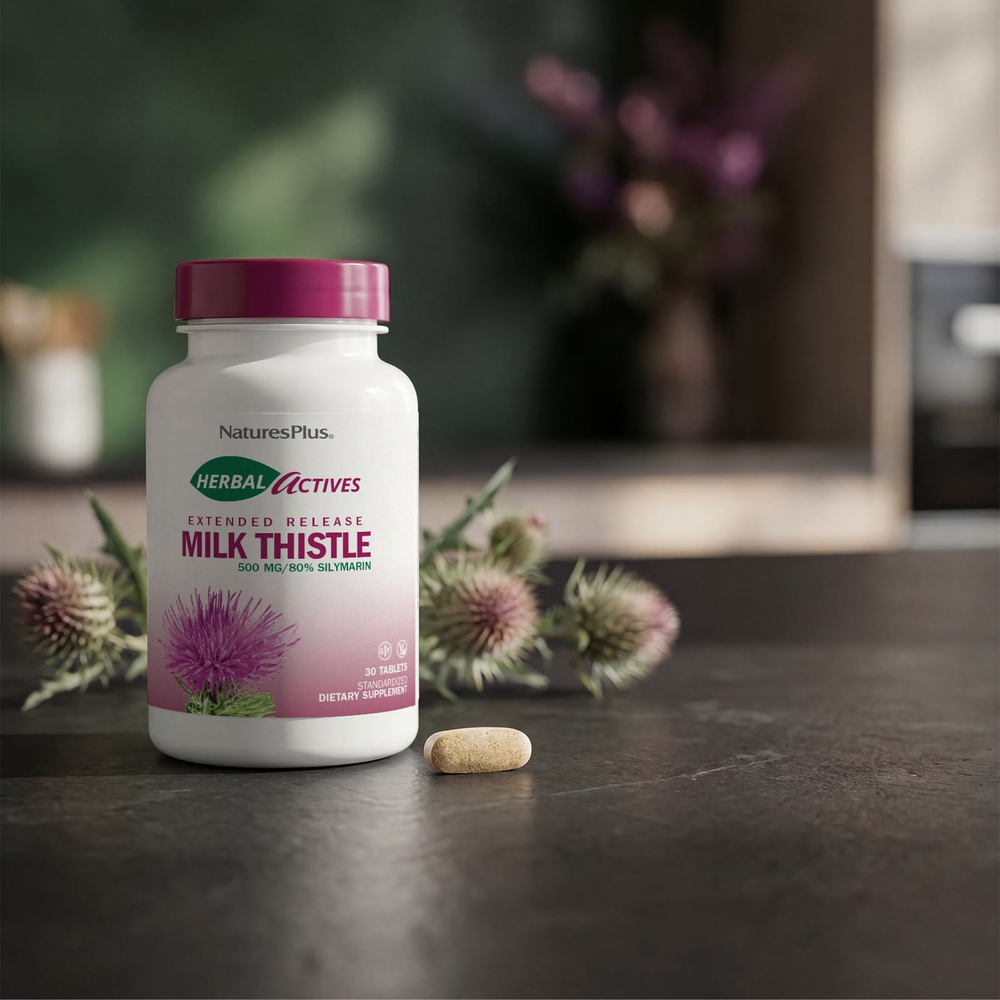 NaturesPlus, Herbal Actives, расторопша, с замедленным высвобождением, 500 мг, 30 таблеток
