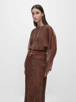 Massimo Dutti Блуза с драпировкой, карамельный