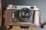 Фотоаппарат "ФЭД-2" с объективом "Индустар" в оригинальном кофре с коробкой , металл, стекло, кожа, Харьковский машиностроительный завод им. Дзержинского (ФЭД), СССР, 1961-1979 гг.