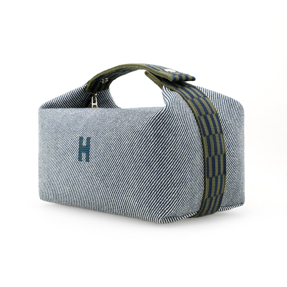 HERMES Bride a Brac Wool, Cotton Twill Handbag, Toiletry Bag Unisex Blue
