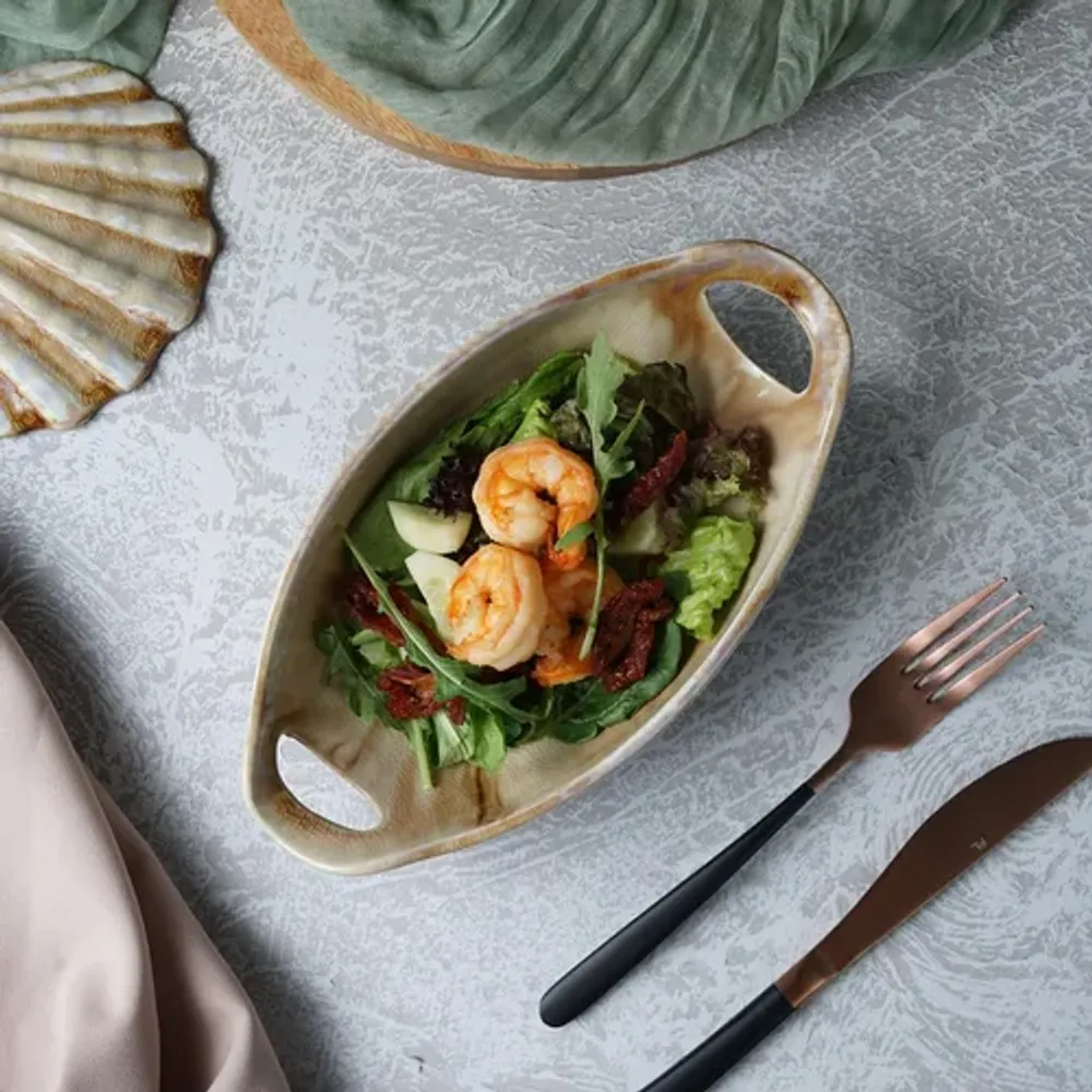 Блюдо овальное 24*12,5 см h5,5 см 210 мл для закусок Pearl Sea Stone с ручками Frutti di Mare [4]