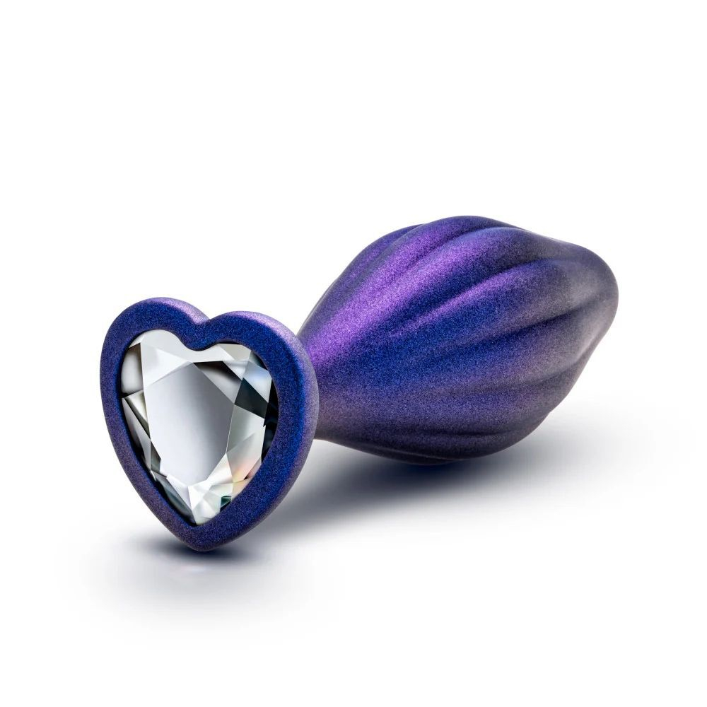 Фиолетовая анальная пробка с кристаллом-сердцем Matrix Wavy Bling Plug - 11,4 см. (Цвет: фиолетовый)