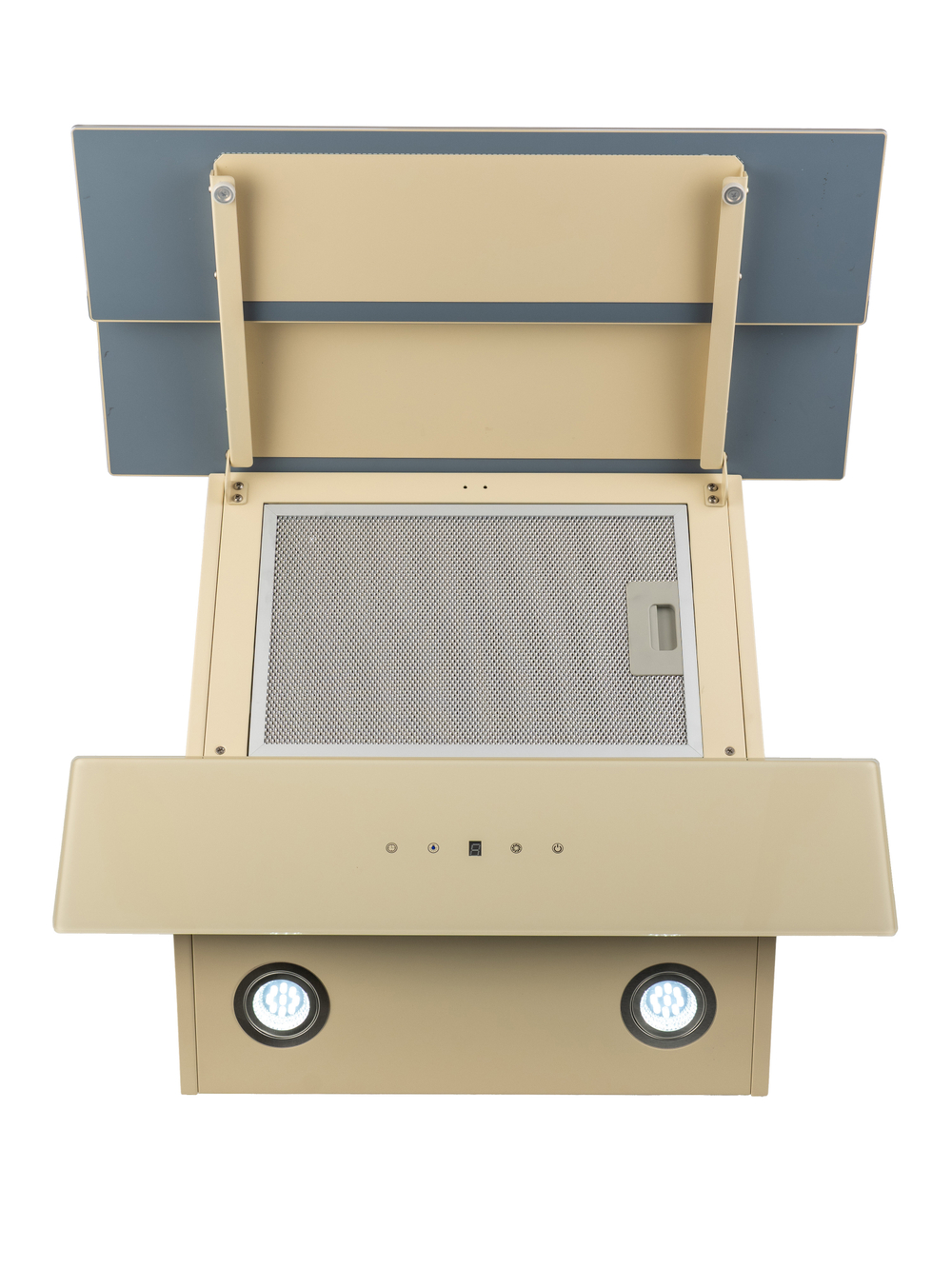 Вытяжка кухонная MACBI MТG60TL (IVORY) бежевый, D150мм, 1100м3/ч, наклонная, мотор 230Ватт, стекло 60см, сенсорное управл.