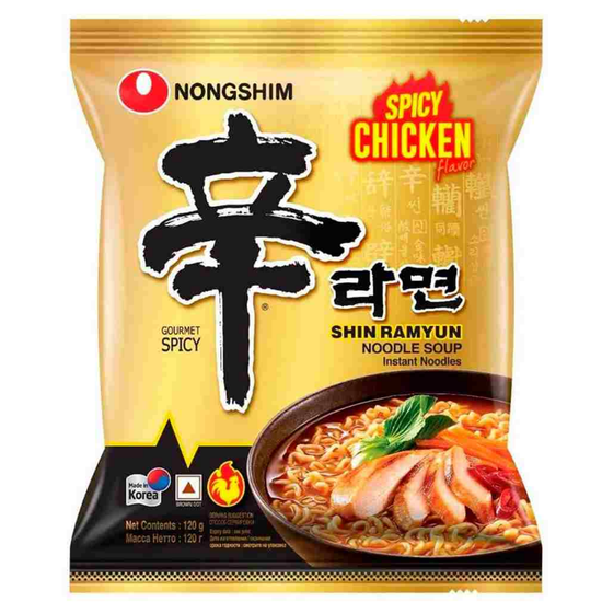Лапша быстрого приготовления Nongshim Shin Ramyun со вкусом курицы с острым соусом, 120 г (Корея)