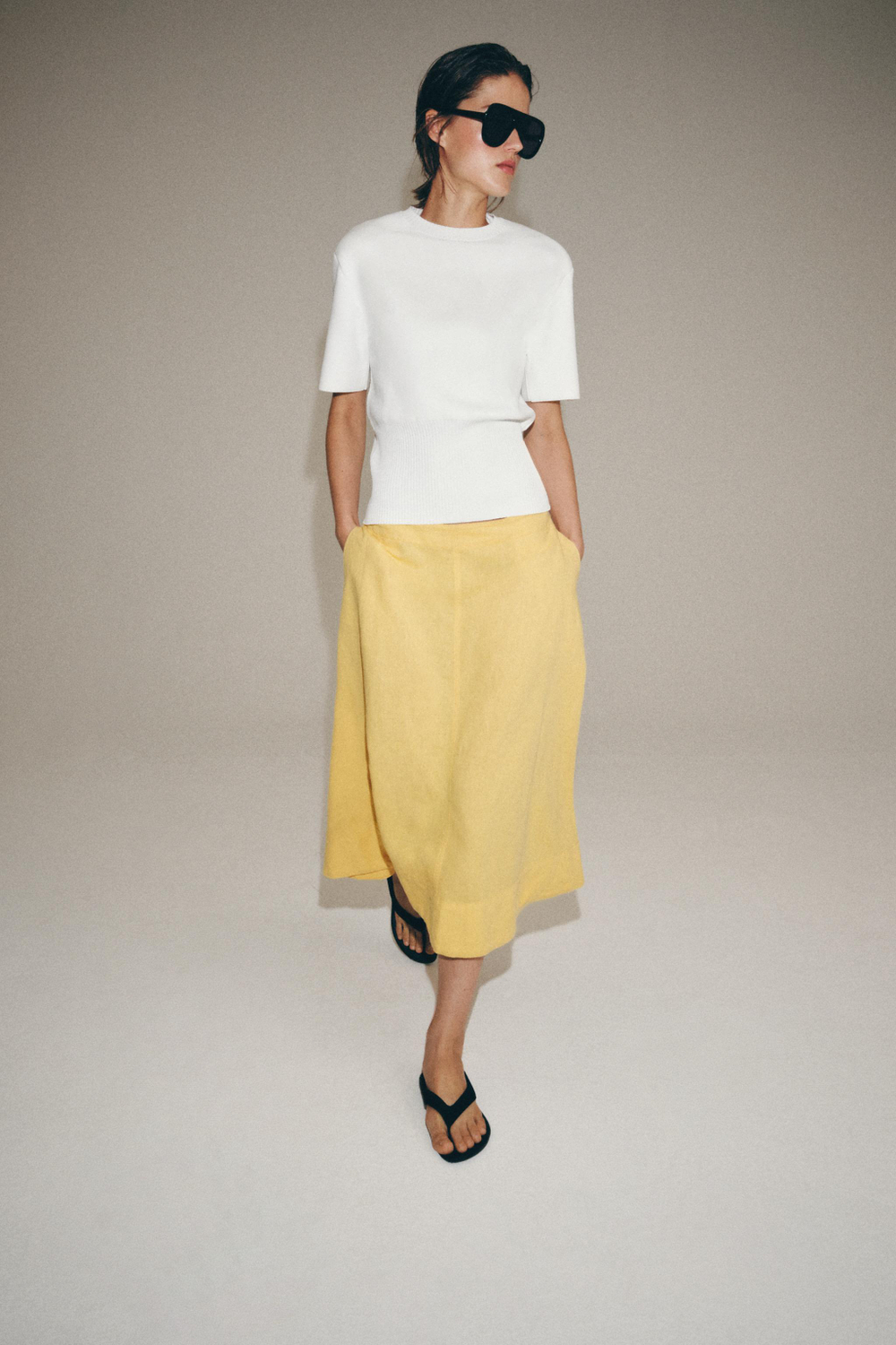 ЮБКА МИДИ ИЗ СМЕСОВОГО ЛЬНА — ZW COLLECTION — ZARA