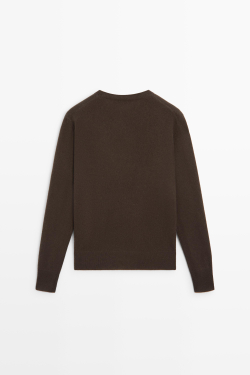 Massimo Dutti Вязаный свитер с круглым вырезом из смесовой шерсти, пестро-коричневый