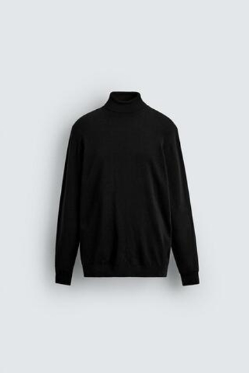 ZARA БАЗОВЫЙ ДЖЕМПЕР С ВЫСОКИМ ВОРОТНИКОМ, ЧЕРНЫЙ