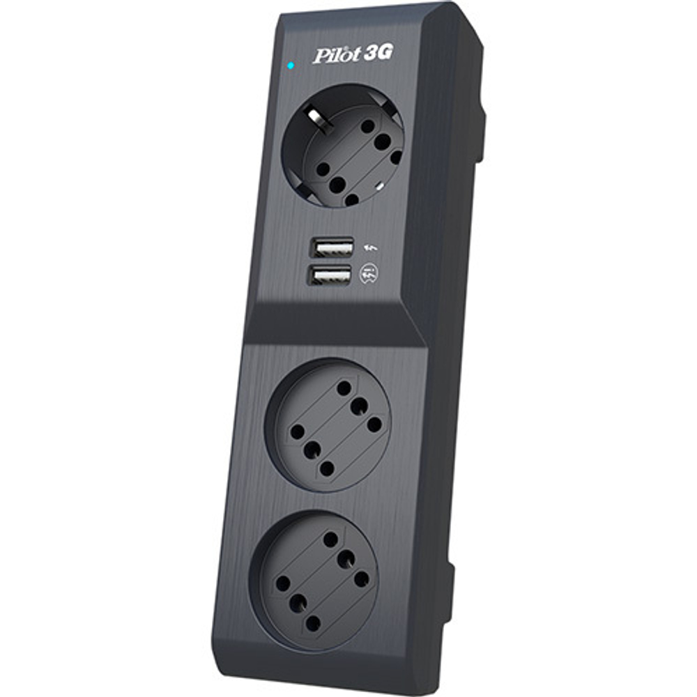 Сетевой фильтр Pilot 3G 3xGP euro outlets, 10А/2.2кВа, 2xUSB, 10m