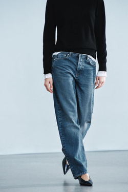 ZARA ДЖИНСЫ ZW COLLECTION ПРЯМОГО КРОЯ СО СРЕДНЕЙ ПОСАДКОЙ, СИНИЙ