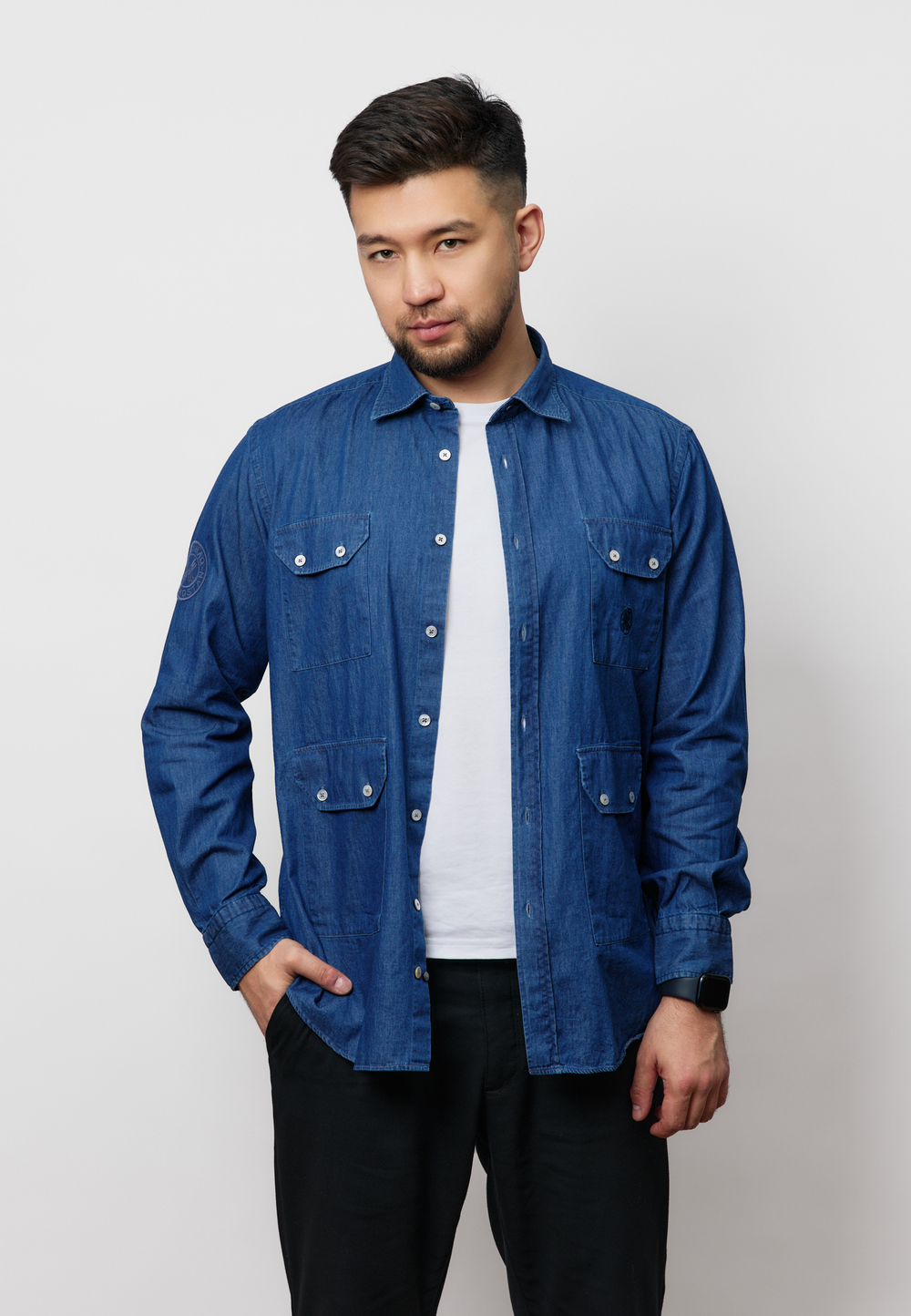 Рубашка мужская с накладными карманами DENIM BLUE