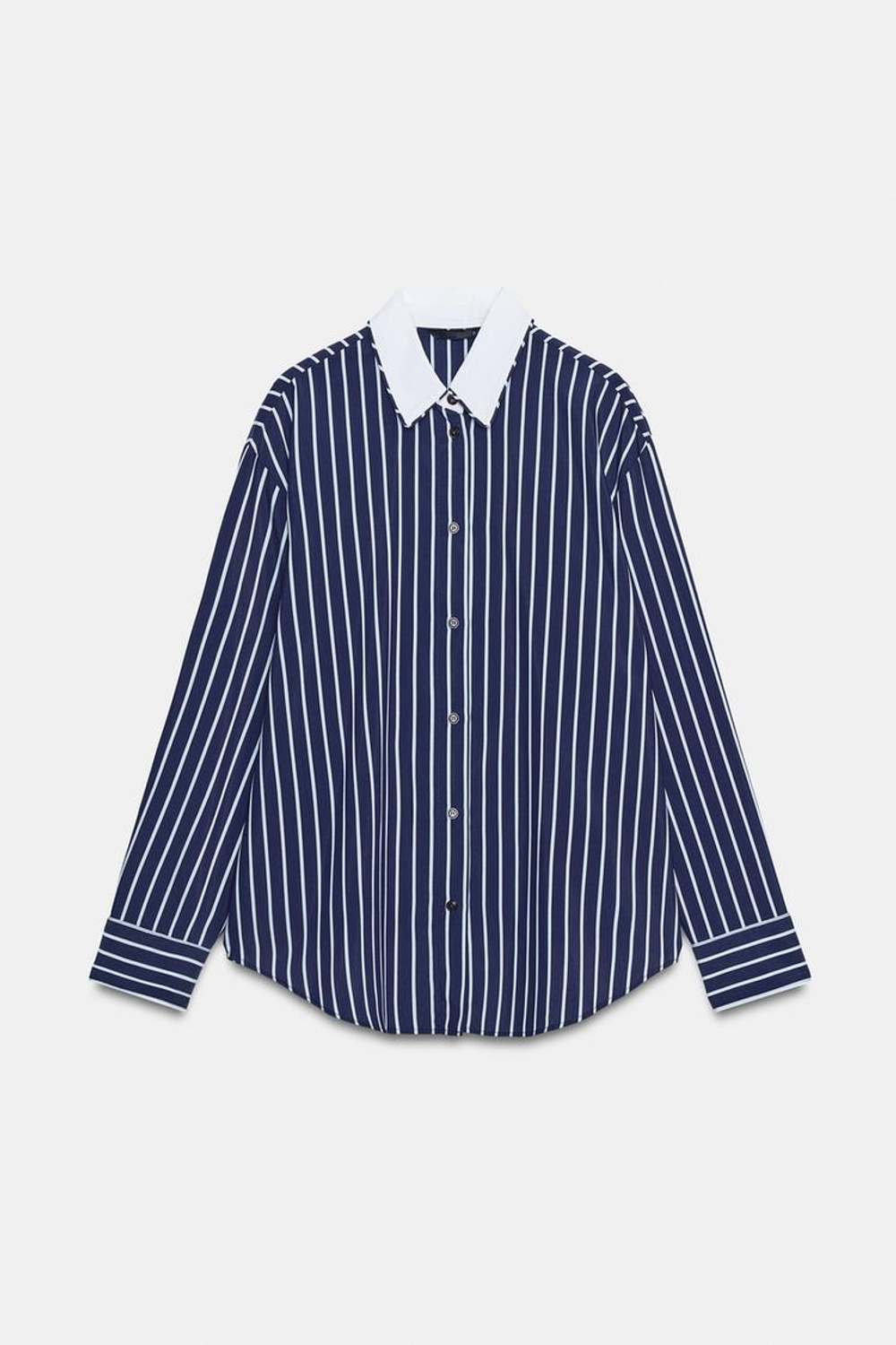 ZARA РУБАШКА ИЗ ПОПЛИНА В ПОЛОСКУ, МОРСКОЙ ЯРКО-СИНИЙ
