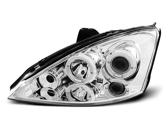 Передние фары Ford Focus 1 angel eyes chrome