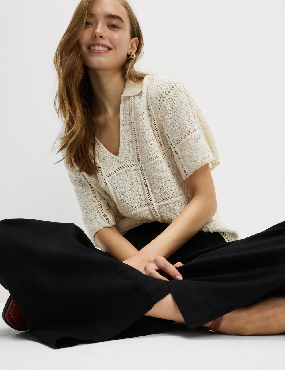 Широкие брюки из смесовой льняной ткани T57009087 - Marks & Spencer