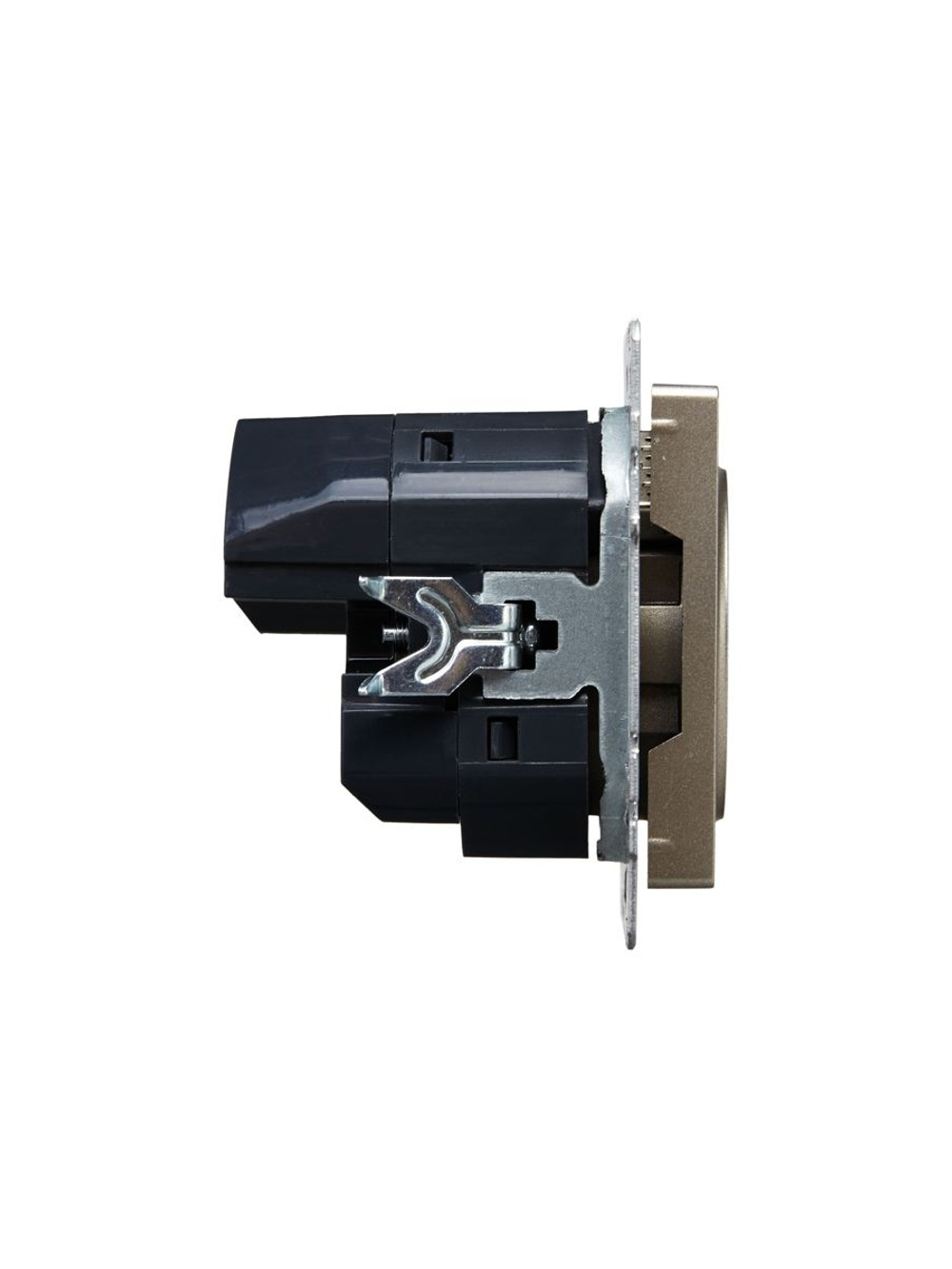 Розетка BRITE РЮш10-1-БрШ 16А с USB A+A 2.1А с заземл. защ. шторки механизм шампань IEK BR-R14-16-U21-D21-K37