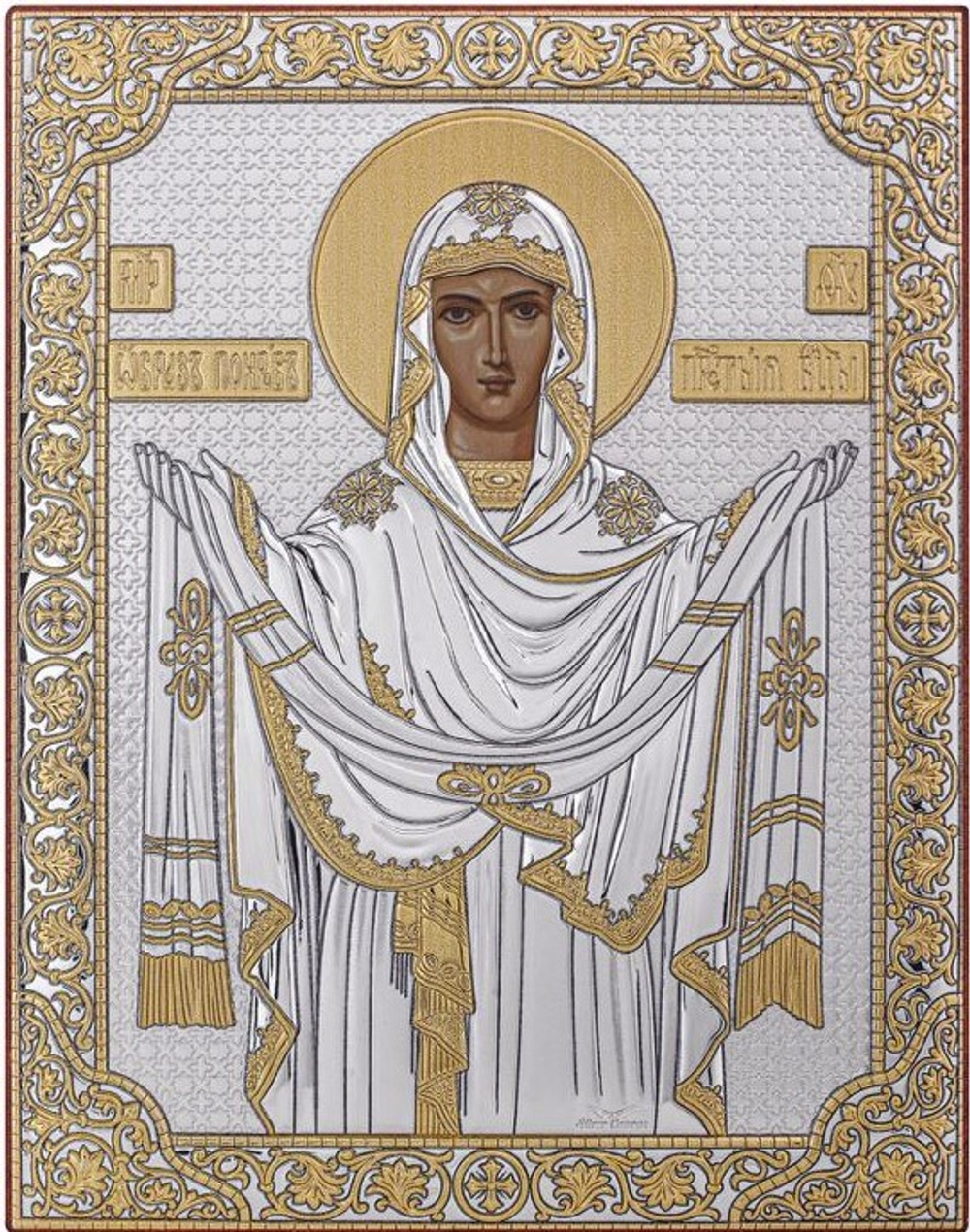 Покрова БМ, икона прямоугольная без рамки, красное дерево, 175х225