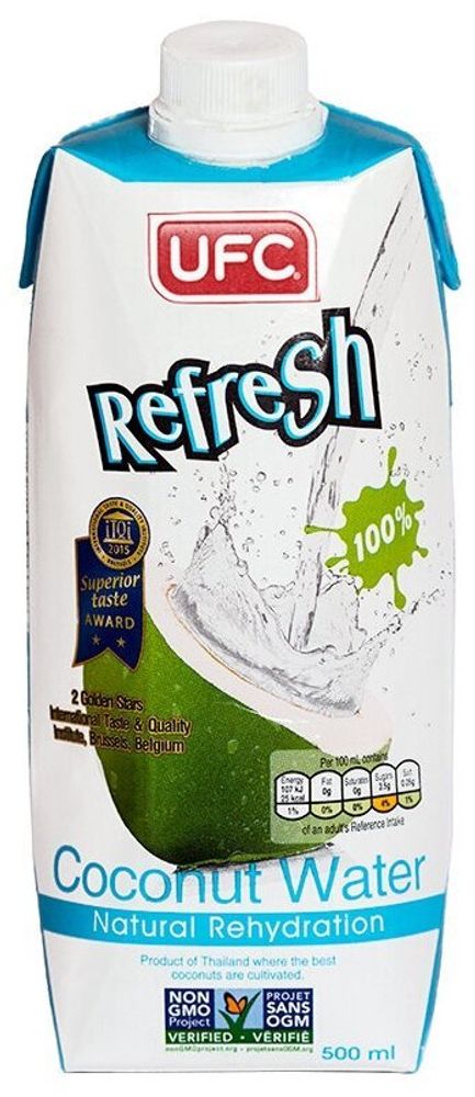 Вода кокосовая UFC Refresh, без сахара, 0.5 л