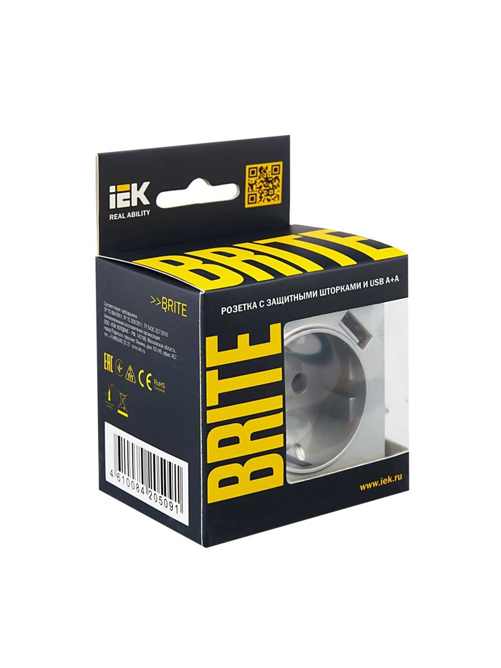 Розетка BRITE РЮш10-1-БрА 16А с USB A+A 2.1А с заземл. защ. шторки механизм алюм. IEK BR-R14-16-U21-D21-K47