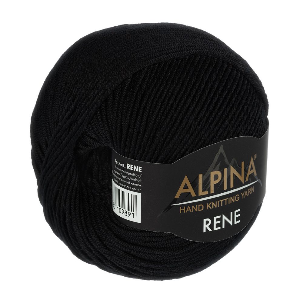 Пряжа Alpina Rene / уп.10 мот. по 50г, 105м, 001 черный