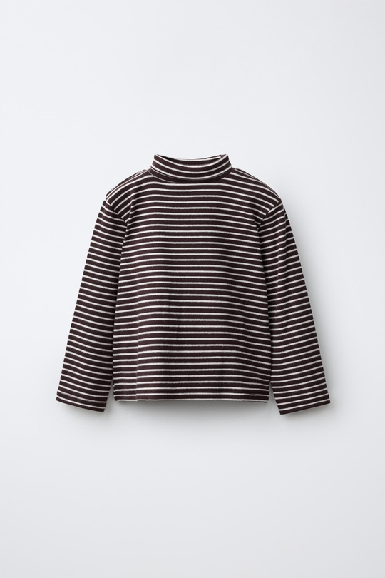 ZARA ФУТБОЛКА В ПОЛОСКУ, ШОКОЛАДНО-КОРИЧНЕВЫЙ