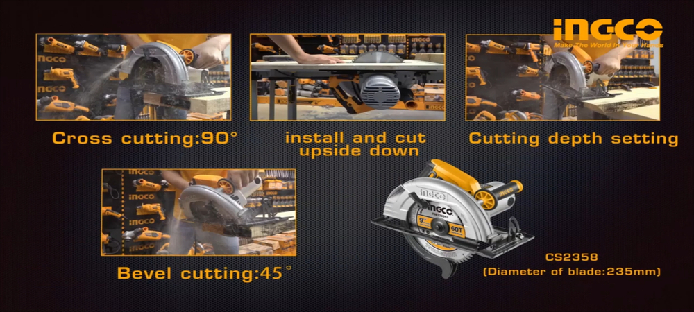 Циркулярная пила INGCO CS2358 INDUSTRIAL 235х25.4 мм 2,2 кВт