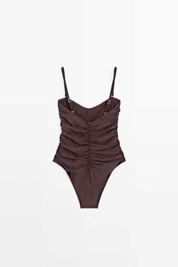 Massimo Dutti Купальник со сборками и блеском, коричневый
