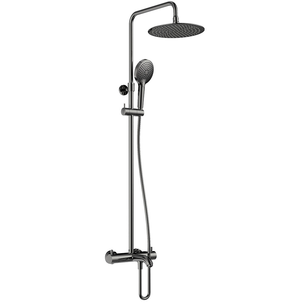AQM8008GM Душ. сист. с терм. и изливом, Ø250, лейка 3 реж, высота 1100-1500мм, Gun metal