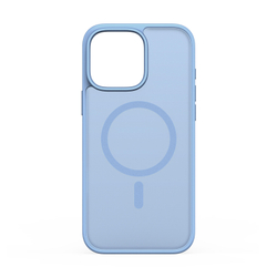 Прозрачный матовый чехол с синими рамками (Light Blue) и с MagSafe от Dux Ducis для iPhone 15 Pro Max, серия Yind Series Case