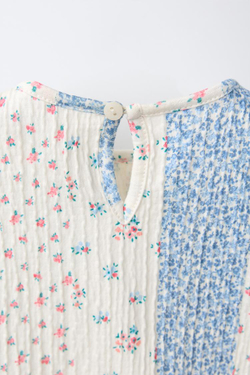 ZARA БОДИ С ЦВЕТОЧНЫМ ПЭЧВОРКОМ, СИНИЙ/БЕЛЫЙ