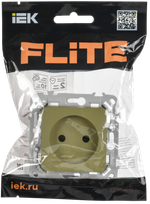 FLITE Розетка без заземления с защитными шторками безвинтовое крепление 10А РСш01-1-ФлО оливковый IEK