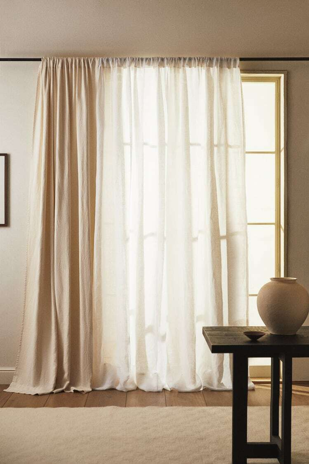 ZARA HOME XL ЛЬНЯНАЯ ЗАНАВЕСКА, БЕЛЫЙ