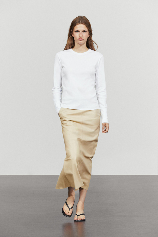 Massimo Dutti ФУТБОЛКА С ДЛИННЫМИ РУКАВАМИ ИЗ 100% ХЛОПКА, БЕЛЫЙ