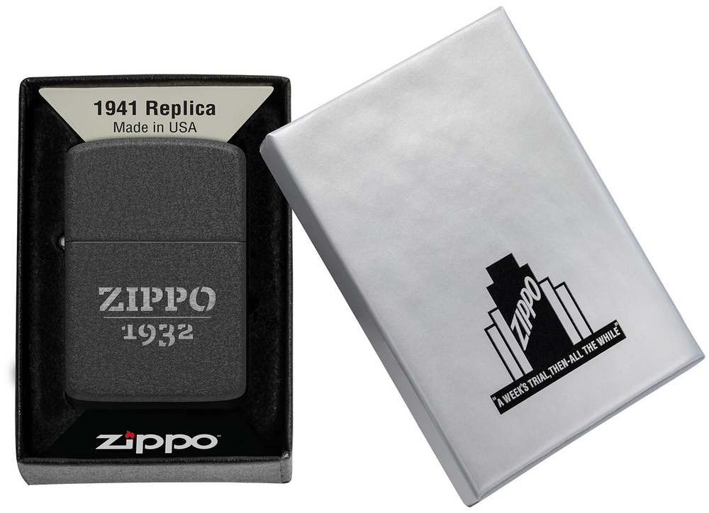 Зажигалка ZIPPO 1941 Replica, с покрытием Black Crackle, черный, матовая, 38x13x57 мм, шт