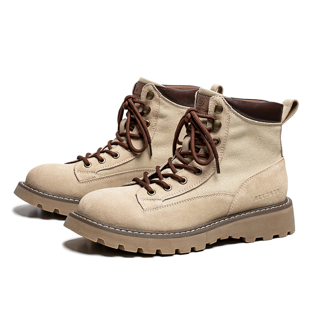 LUNMADENG Cow Split Leather Short Combat Boots Men"s