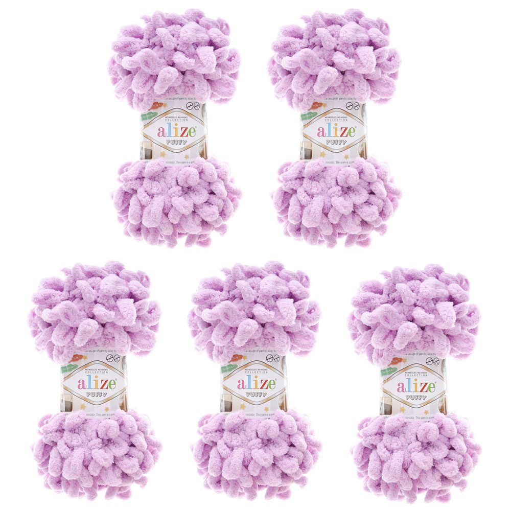 Пряжа Alize (Ализе) Puffy / уп.5 мот. по 100 г, 9м, 027 светлая сирень A