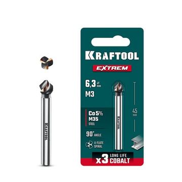 KRAFTOOL EXTREME Со5-А, d 6.3 x 45 мм, сталь M35, U-образная спираль, для раззенковки М3, Конусный зенкер (29734-3)