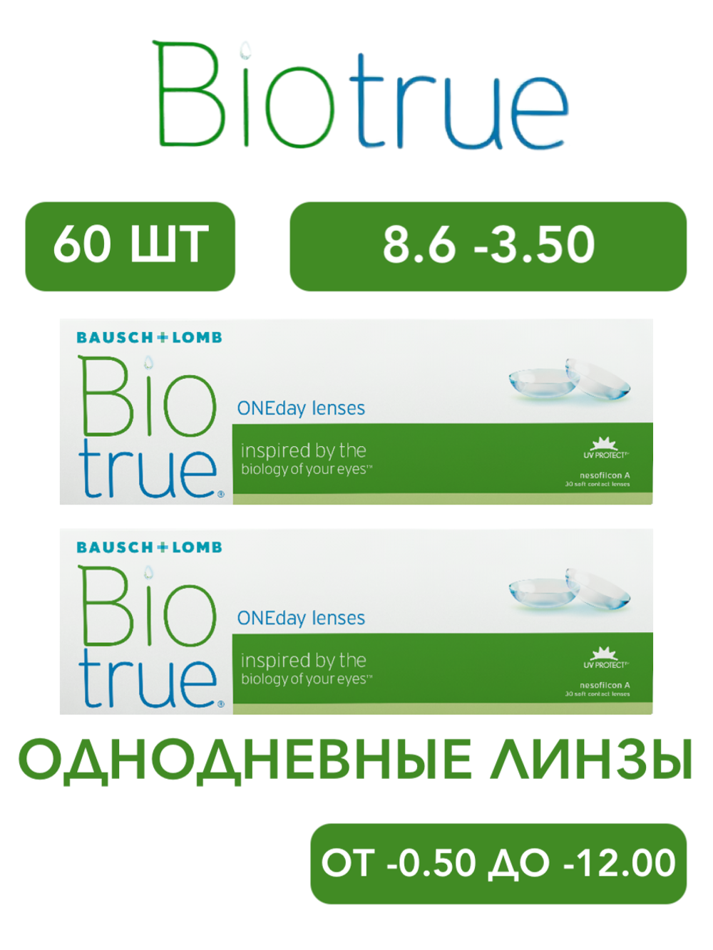 Однодневные контактные линзы Biotrue ONEday (комплект 60 линз)