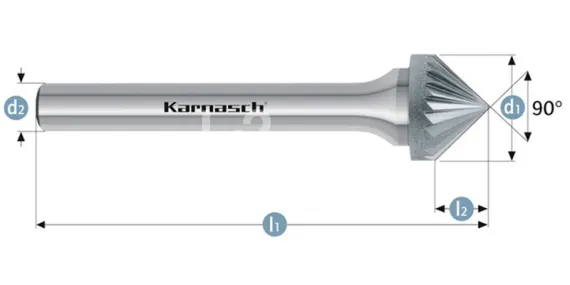 Борфреза твердосплавная Karnasch форма K, 3х3х3х38 мм, насечка HP-2, без покрытия, арт. 11.3110-005