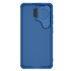 Чехол синего цвета от Nillkin с металлической откидной крышкой для камеры на Samsung Galaxy S24+ Плюс, серия CamShield Prop Case