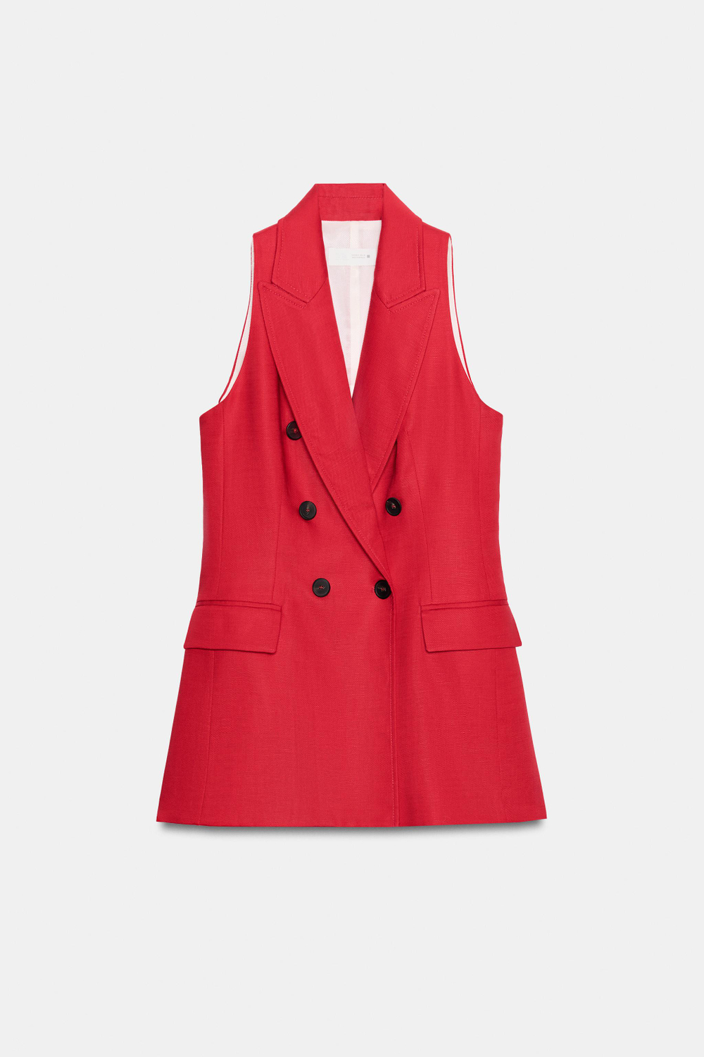 ZARA ЛЬНЯНОЙ ДВУБОРТНЫЙ ЖИЛЕТ, КРАСНЫЙ