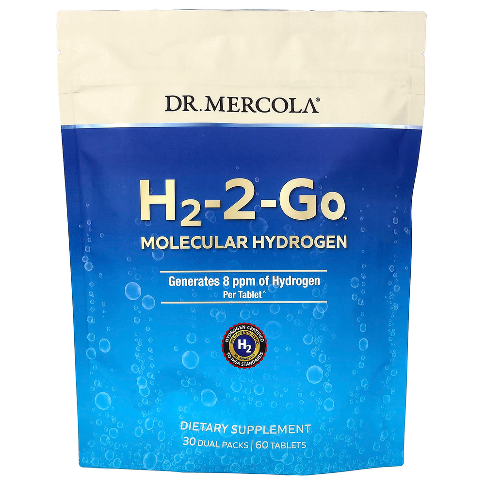 Dr. Mercola, H2-2-Go, молекулярный водород, 30 двойных пакетиков, 60 таблеток