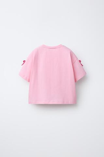 ZARA ФУТБОЛКА С ЦВЕТОЧНЫМ КРУЖЕВОМ КРОШЕ, РОЗОВЫЙ