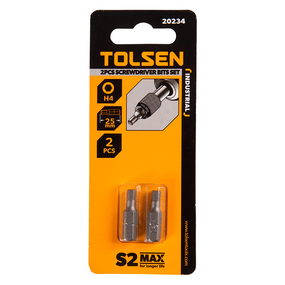 TOLSEN (TT20234) Набор вставок (бит) торцевых 1/4", Hex, 4 мм, 25 мм, 2 предмета