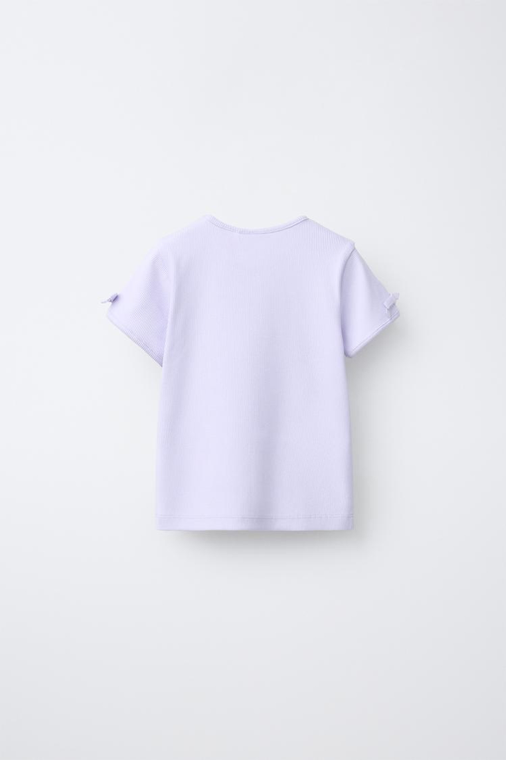 ZARA ФУТБОЛКА В РУБЧИК С БАНТАМИ, ЦВЕТ МАЛЬВЫ