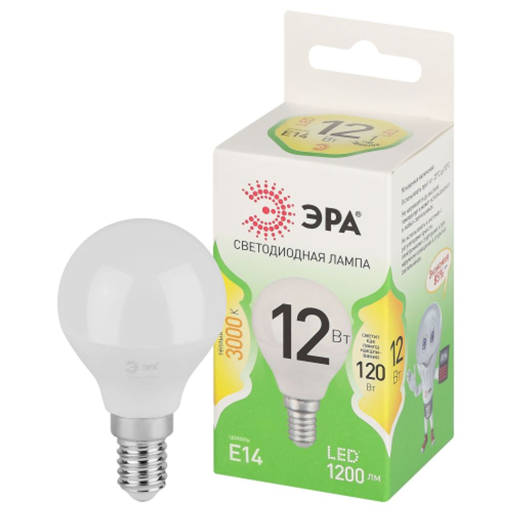 Лампа светодиодная ЭРА GREEN LINE LED P45-12W-830-E14 GL 12Вт шар теплый свет E14 | Лампы cветодиодные Шар (G/P)