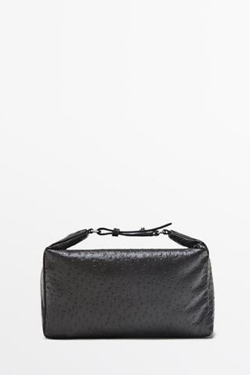 Massimo Dutti Прямоугольная сумка из кожи наппа с текстурой, коричневый