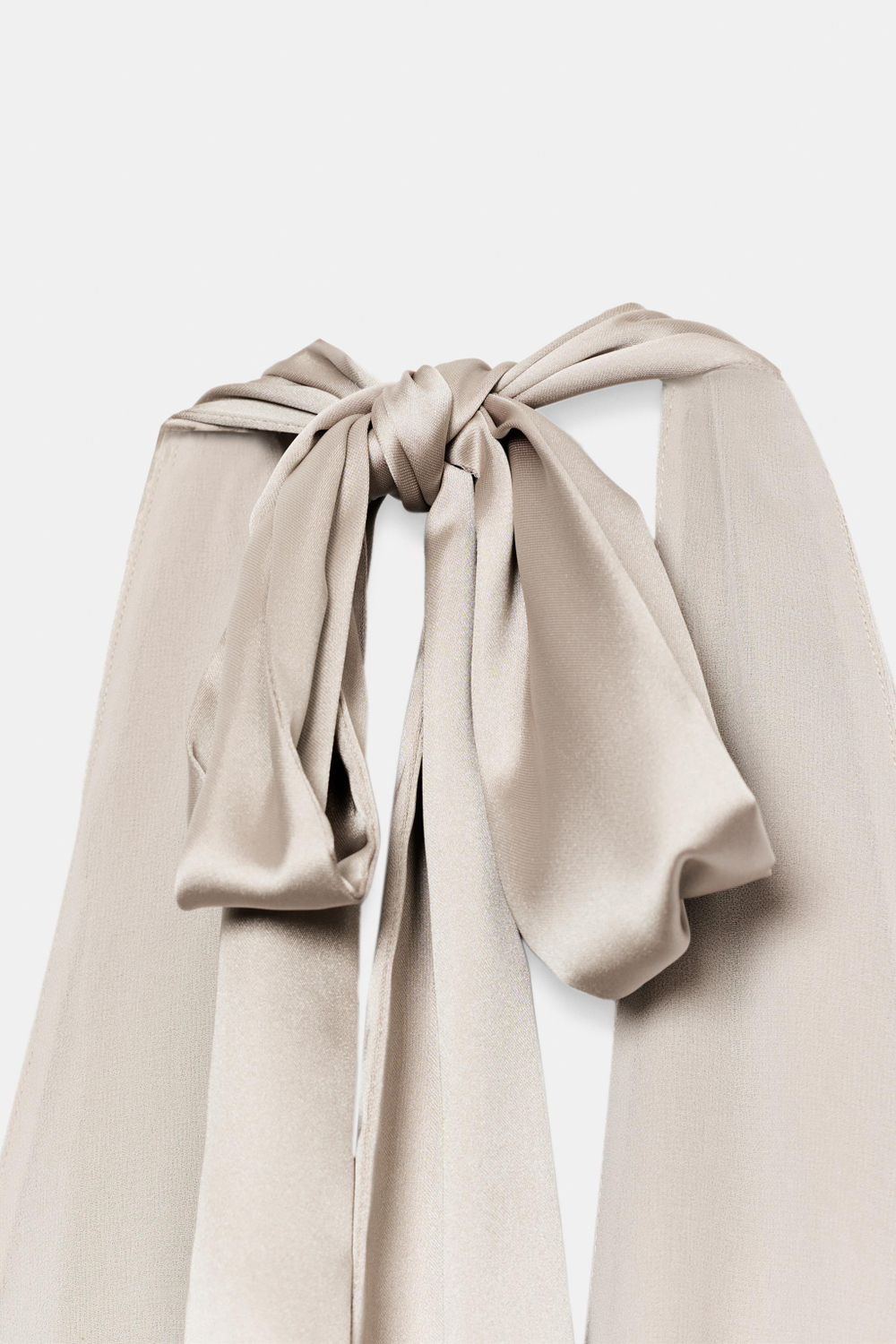 ZARA ДЛИННОЕ АТЛАСНОЕ ПЛАТЬЕ ХАЛТЕР, ТЕМНО-БЕЖЕВЫЙ