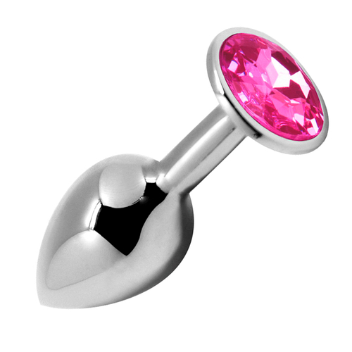 Металлическая анальная пробка 8см с розовым кристаллом Cnex Alive Mini Pink Crystal Metal Anal Plug Size M