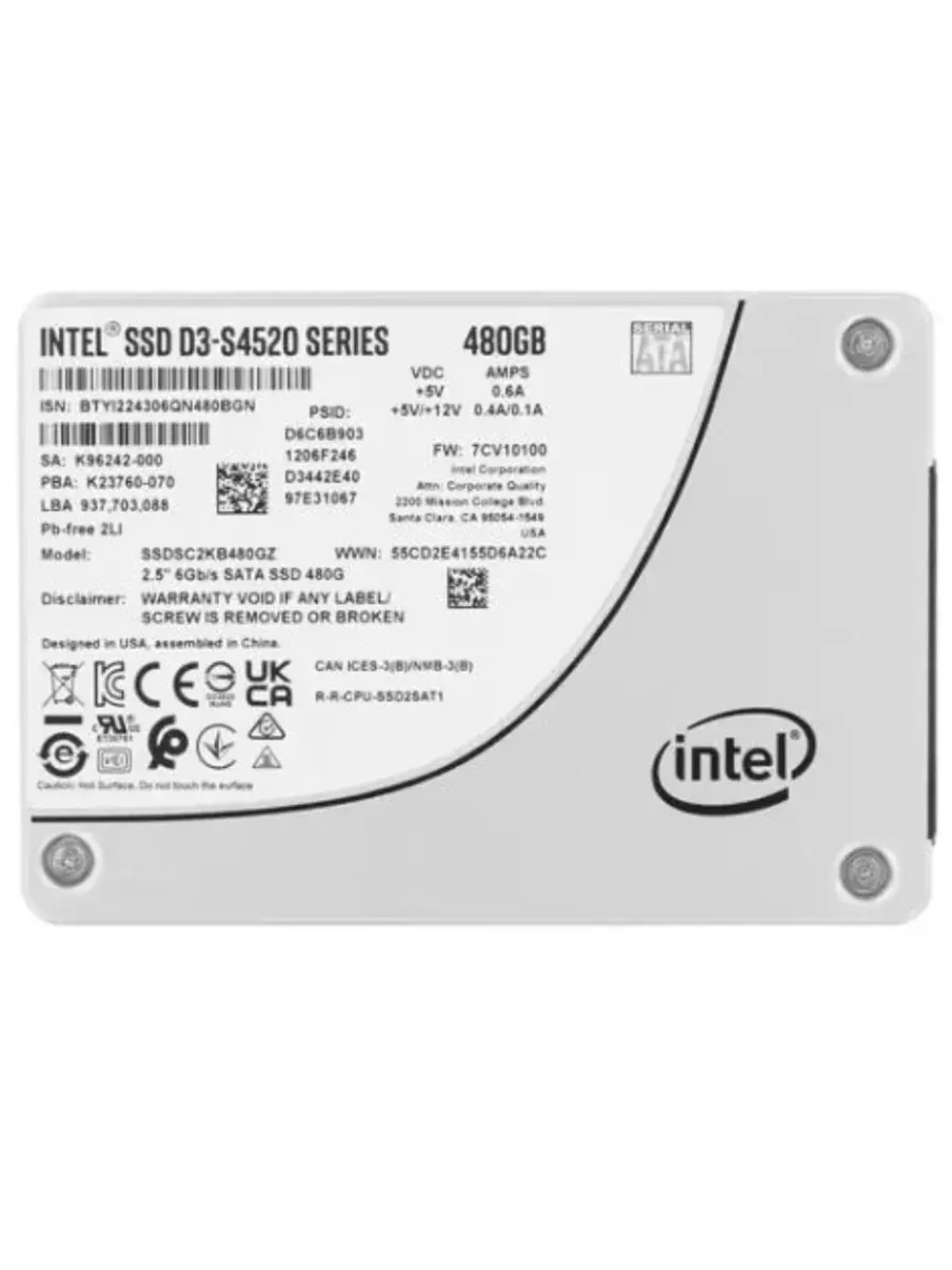 480 ГБ 2.5" SSD накопитель D3-S4520 SSDSC2KB480GZ01