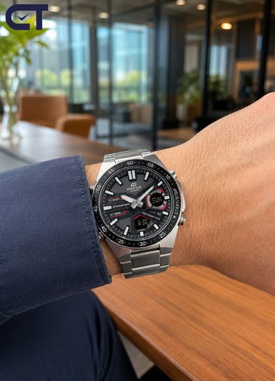 CASIO EFV-C110D-1A4VDF EDIFICE мужские наручные часы — аналогово-цифровая модель с 10-летней батареей и спортивными красными акцентами